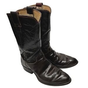 VTG HYER Mens Dark Brown Leather Solid Cowboy Western Boots Shoes USA Made 10‎